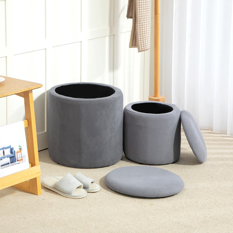 HOMCOM Fabric Storage Ottoman with Removable Lid, Set of 2, Light Grey