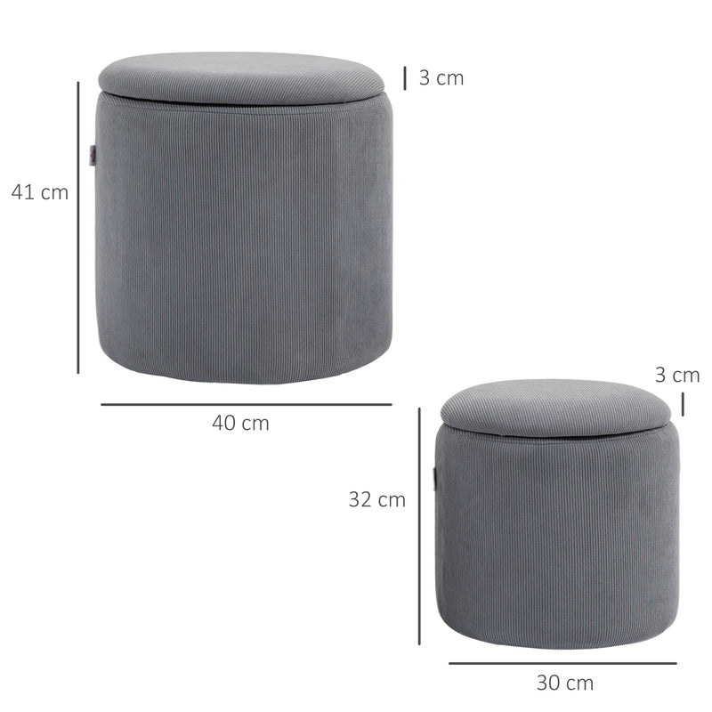 HOMCOM Fabric Storage Ottoman with Removable Lid, Set of 2, Light Grey