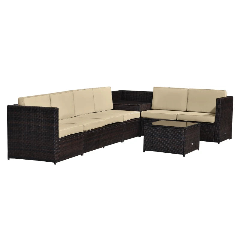 Outsunny Rattan Corner Sofa Set with Table - Brown