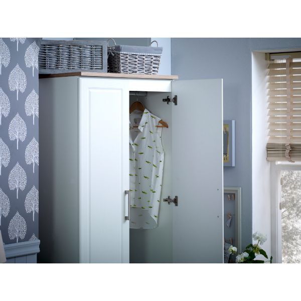 Kingston Ready Assembled Wardrobe with 2 Doors  - White Ash & Bardolino Oak