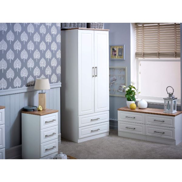 Kingston Ready Assembled Deep Chest of Drawers with 3 Drawers  - White Ash & Bardolino Oak