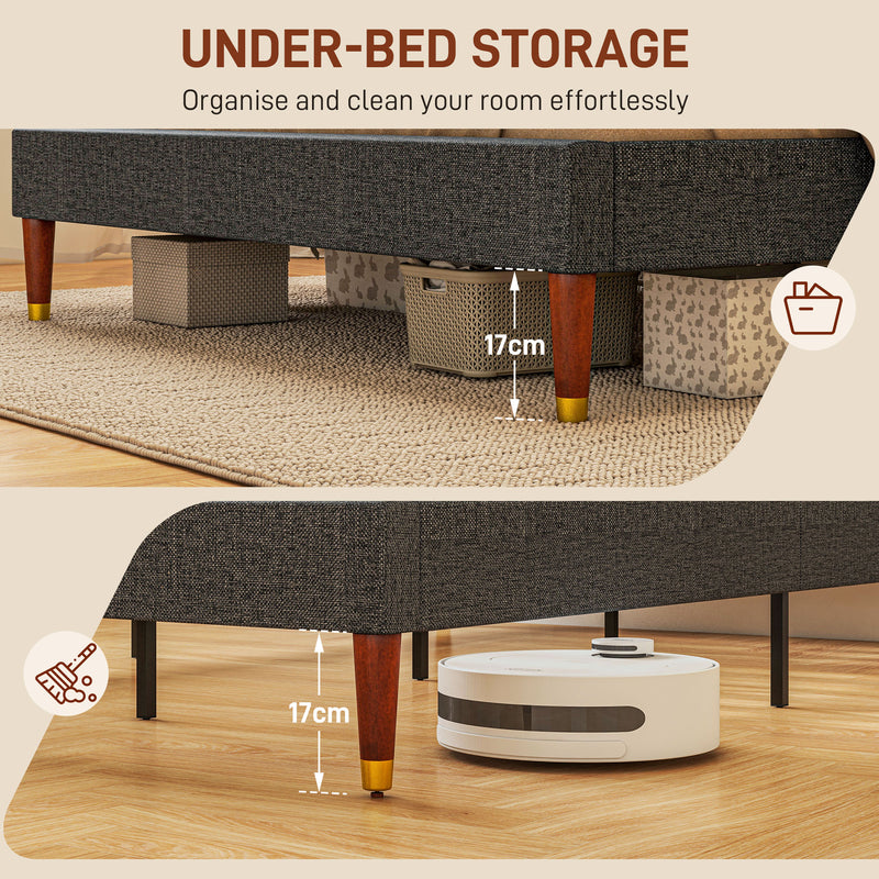 HOMCOM 4ft Upholstered Double Bed Frame w/ Wooden Slat No Box Spring Needed