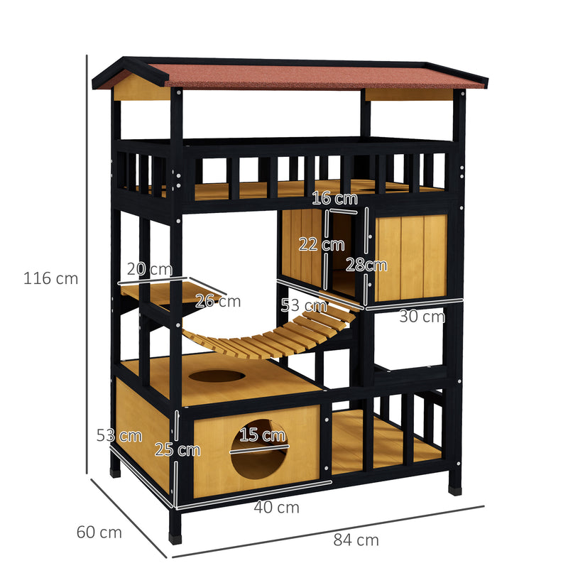 PawHut Outdoor Cat House w/ Suspension Bridge, Houses, Balcony