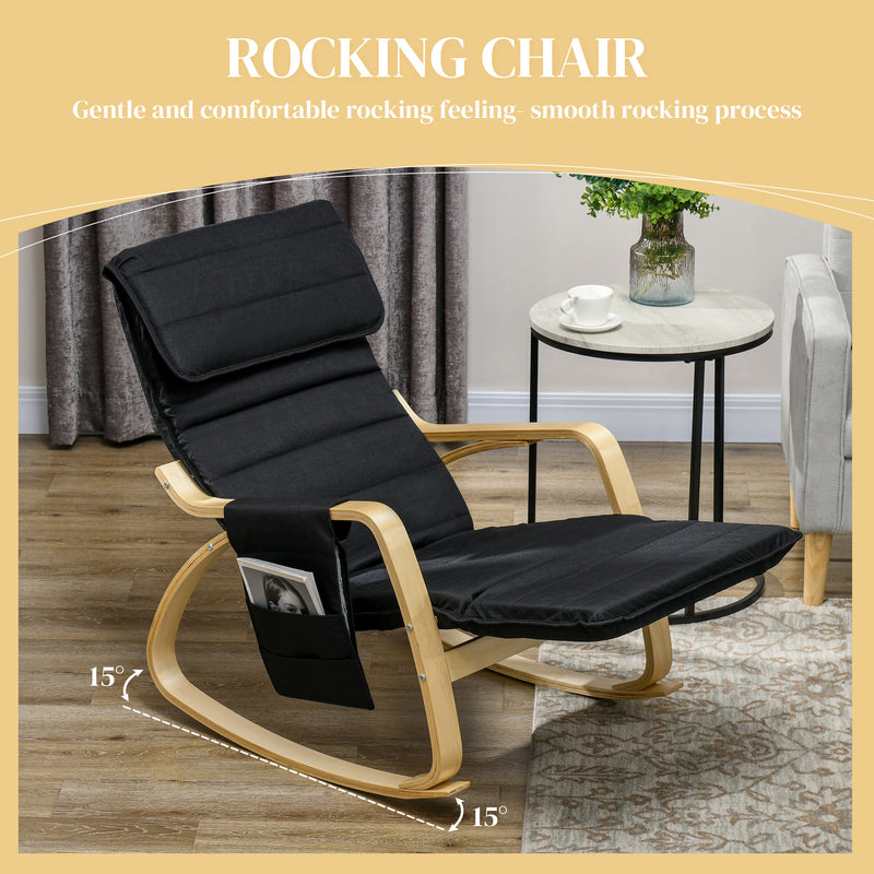 HOMCOM Rocking Chair Recliner Armchair with Adjustable Footrest, Black