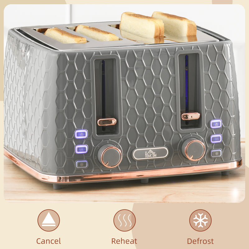 HOMCOM Toaster with 4 Slot, 7 Browning Levels, 1600W, Honeycomb