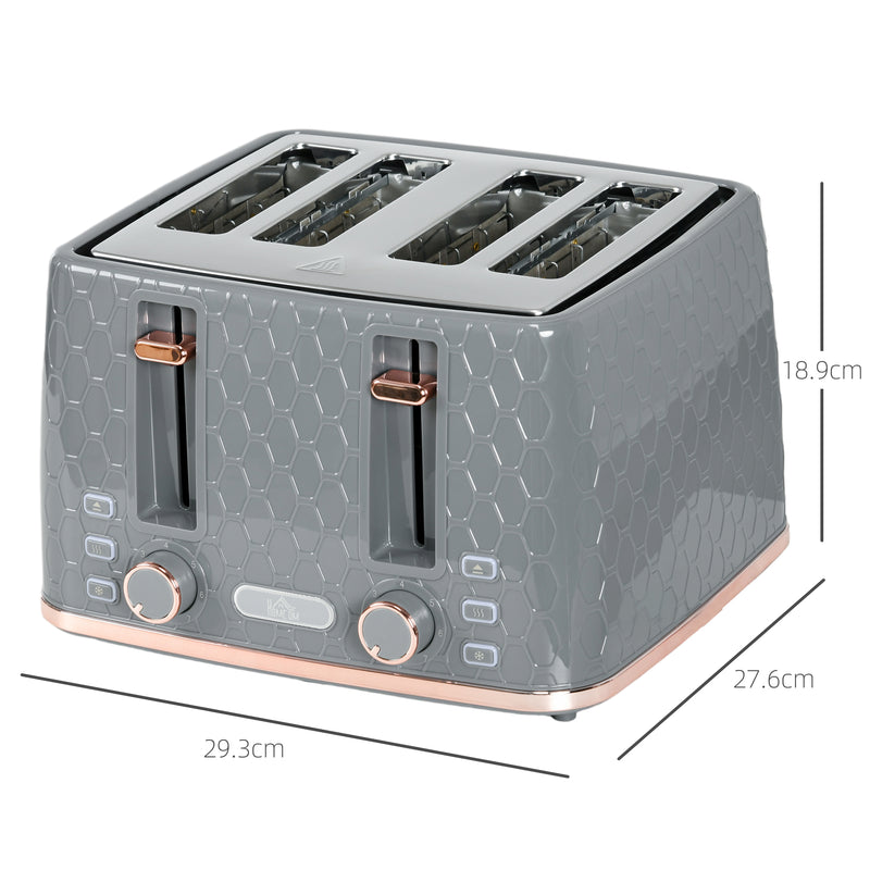 HOMCOM Toaster with 4 Slot, 7 Browning Levels, 1600W, Honeycomb