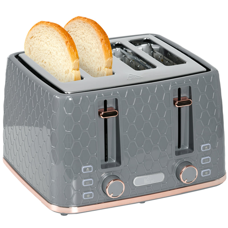 HOMCOM Toaster with 4 Slot, 7 Browning Levels, 1600W, Honeycomb