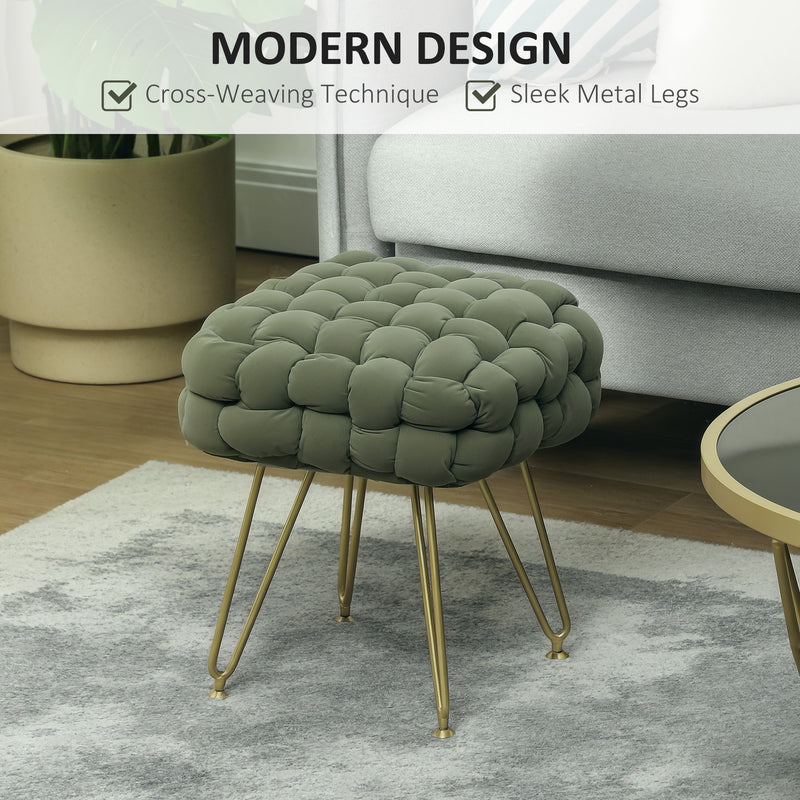 HOMCOM Woven Velvet Foot Stool with Steel Legs for Living Room