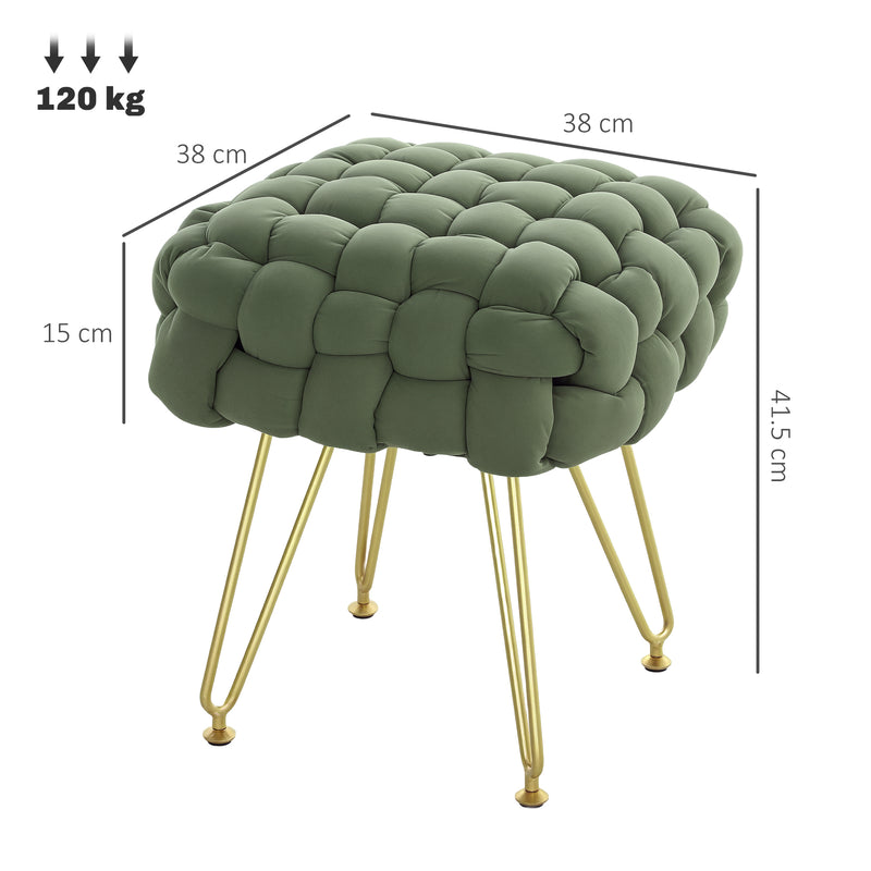 HOMCOM Woven Velvet Foot Stool with Steel Legs for Living Room