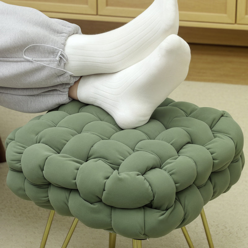 HOMCOM Woven Velvet Foot Stool with Steel Legs for Living Room