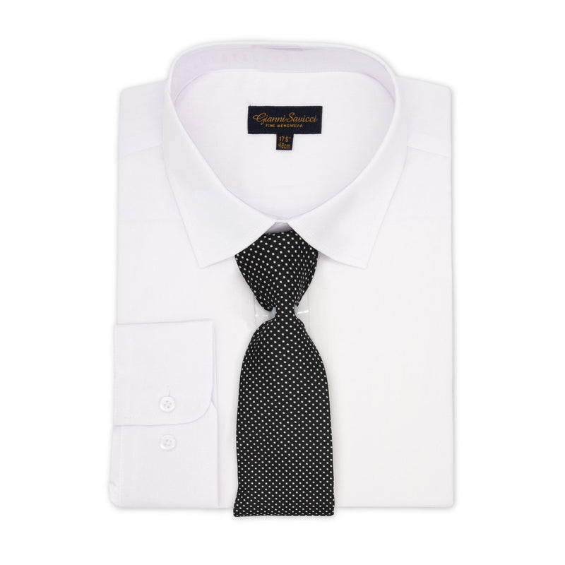 Gianni Savicci Long Sleeve Shirt & Tie Set - White