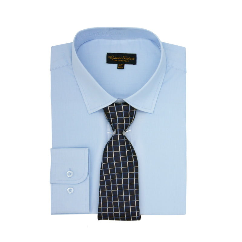 Gianni Savicci Long Sleeve Shirt & Tie Set - Sky blue