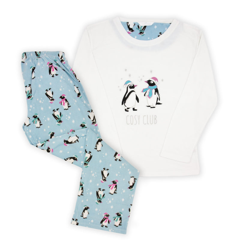 Tru Ladie Penguin Fleece Pyjama - Blue