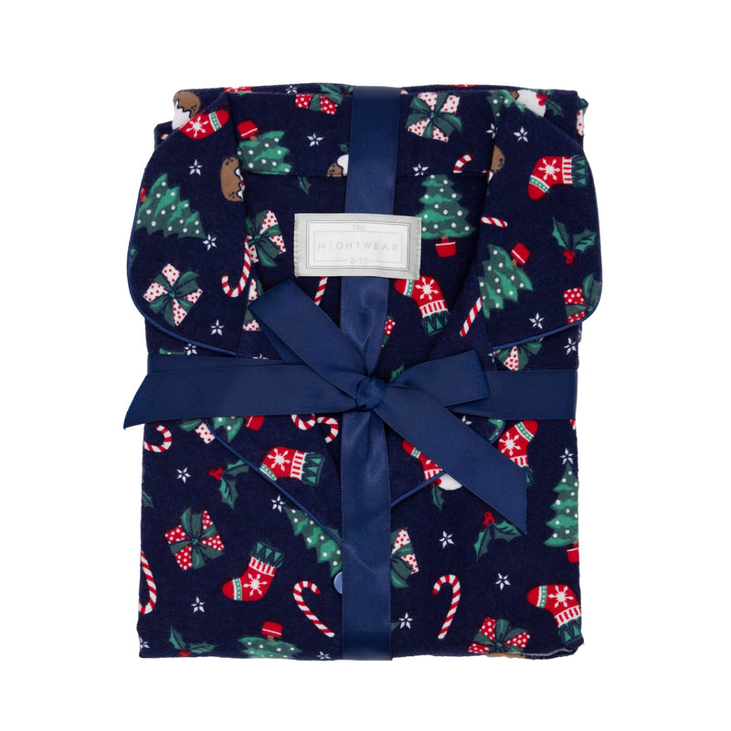 Ladies Flannel Pyjamas - Navy Ditsy Christmas