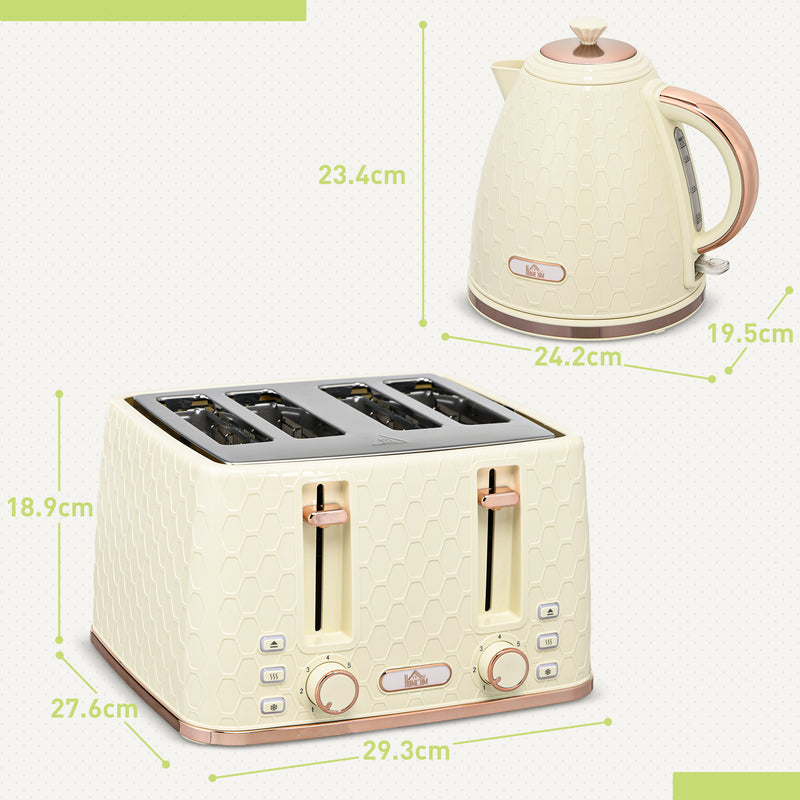 HOMCOM 1.7L Kettle and Toaster Set with Defrost Reheat and Crumb Tray Beige