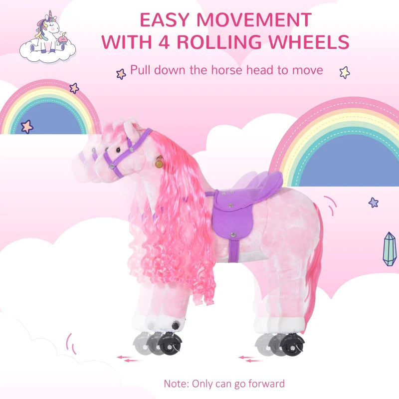 HOMCOM Children's  Walking Horse W/Sound-Pink