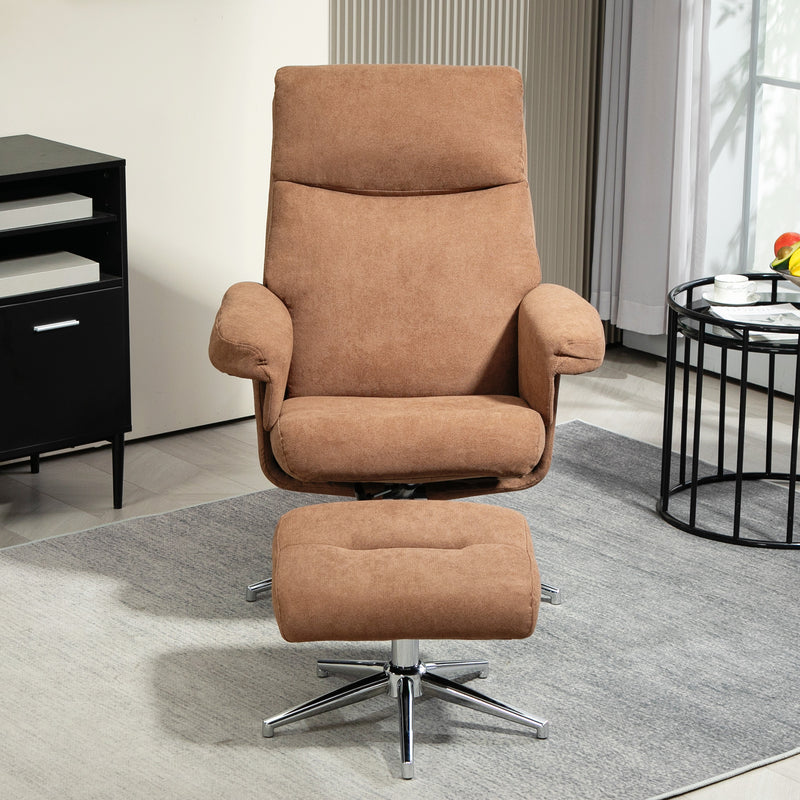 HOMCOM Light Brown Recliner Chair with Footstool with Adjustable Back