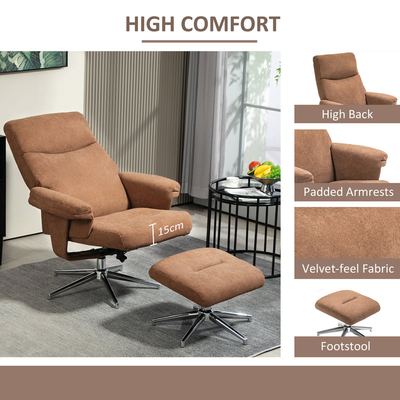 HOMCOM Light Brown Recliner Chair with Footstool with Adjustable Back