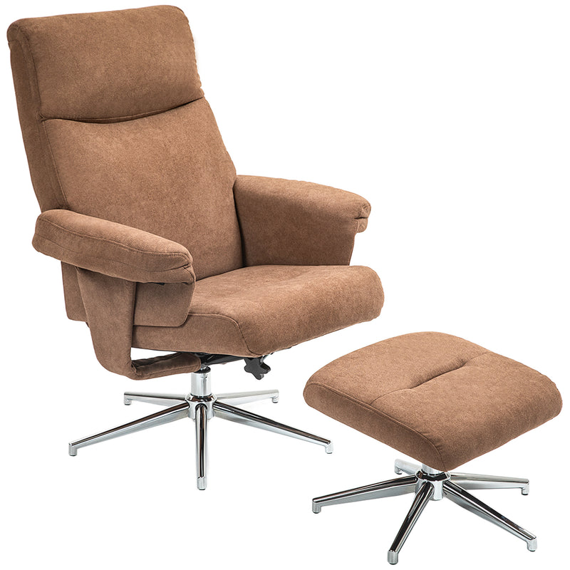 HOMCOM Light Brown Recliner Chair with Footstool with Adjustable Back