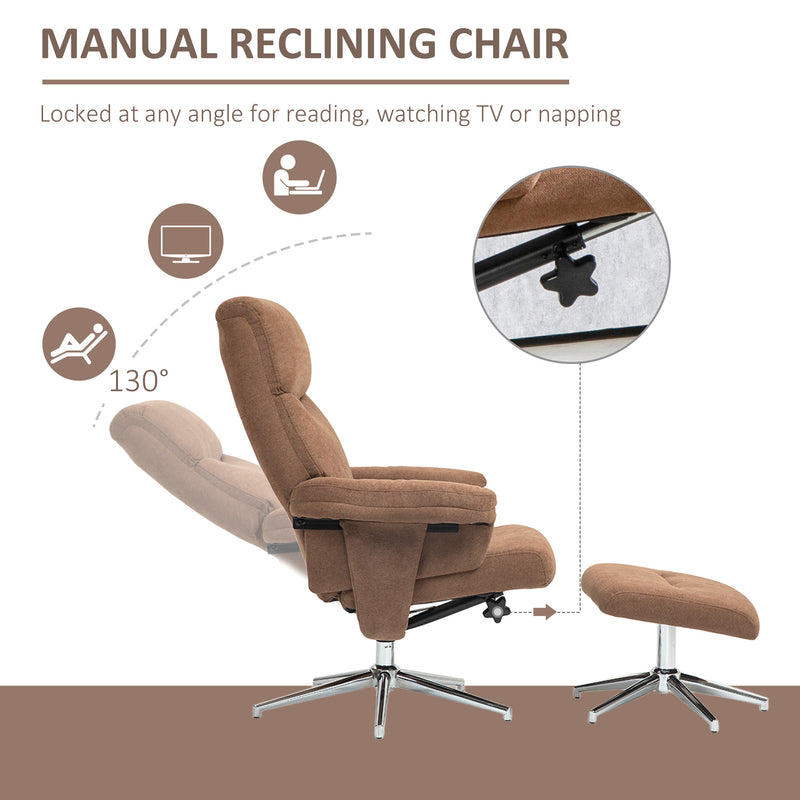 HOMCOM Light Brown Recliner Chair with Footstool with Adjustable Back