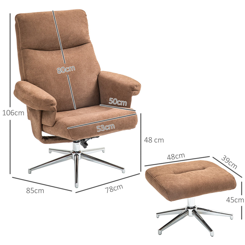 HOMCOM Light Brown Recliner Chair with Footstool with Adjustable Back