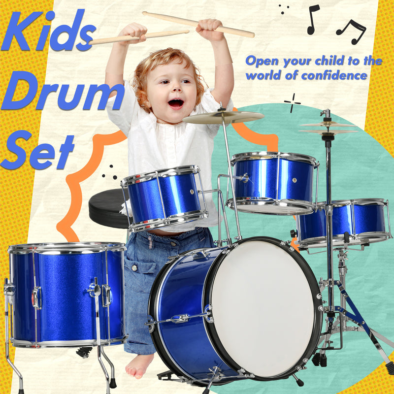 AIYAPLAY 11 Piece Junior Drum Set for Kids with Stool, Drumsticks, Blue