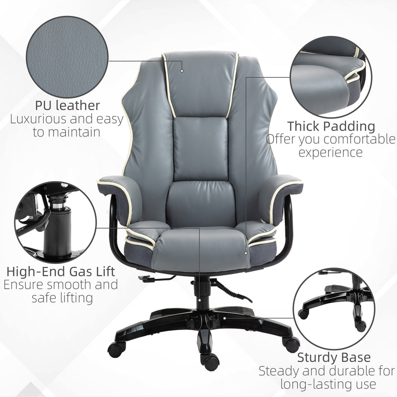 Vinsetto High Back Office Chair with Height Adjustable, Reclining, Grey