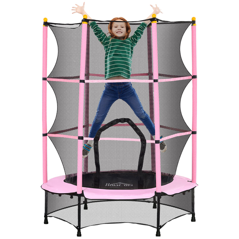 HOMCOM 4.6FT/75 Inch Kids Trampoline With Safety Enclosure, Indoor Outdoor, Pink