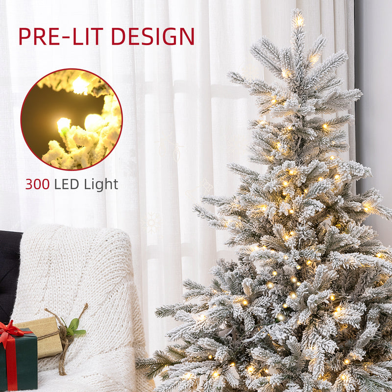 HOMCOM Artificial Christmas Tree with Realistic Snow Branches, LED Lights