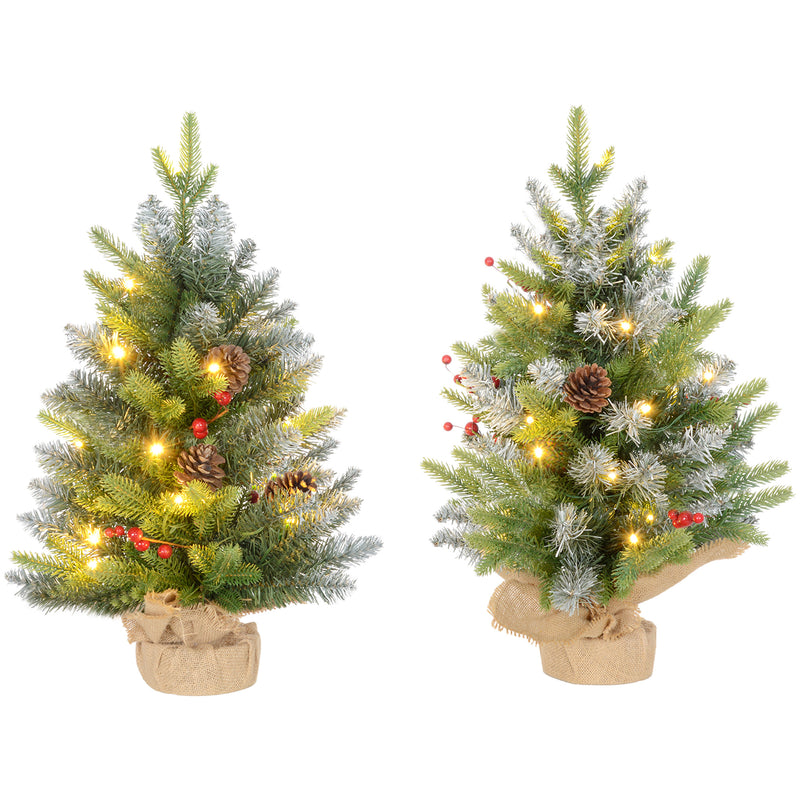 HOMCOM 2 Pieces Prelit Artificial Tabletop Christmas Trees, LED Display