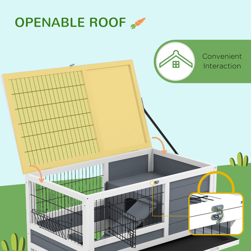 PawHut Double Deckers Indoor Rabbit Hutch W/ Feeding Trough, Slide-Out Trays