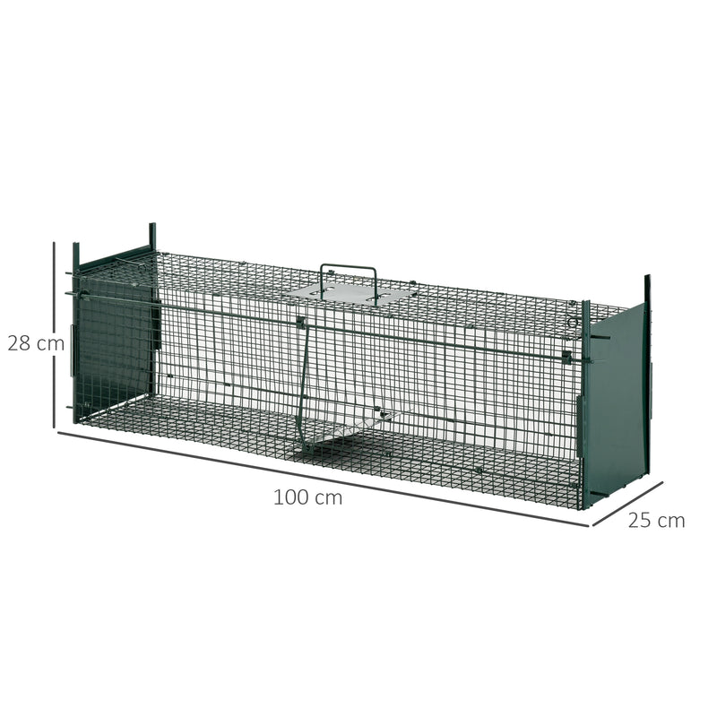 PawHut Two-Door Live Cage, Trap for Small Animal, Easy Setup - Dark Green