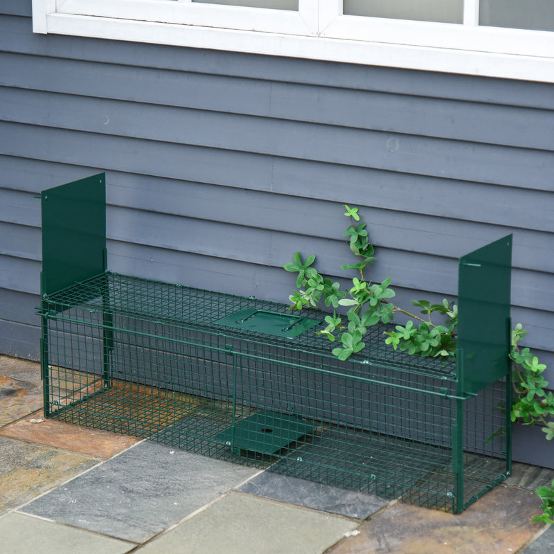 PawHut Two-Door Live Cage, Trap for Small Animal, Easy Setup - Dark Green