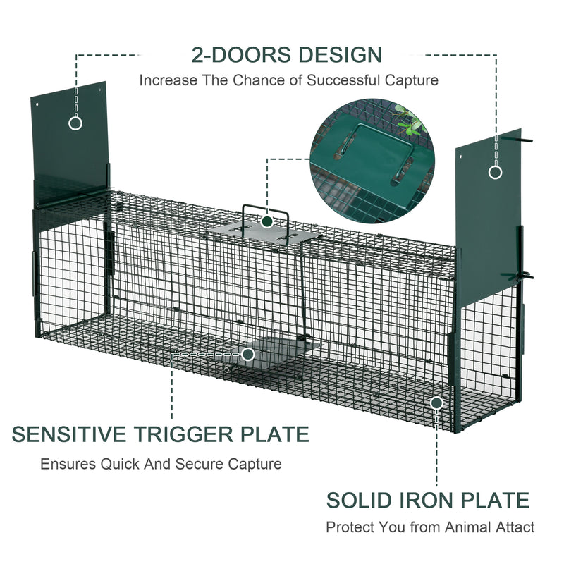 PawHut Two-Door Live Cage, Trap for Small Animal, Easy Setup - Dark Green