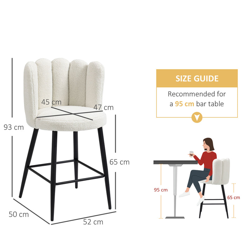 HOMCOM Bar Stools Set of 2, Breakfast Barstools with Backs, Cream