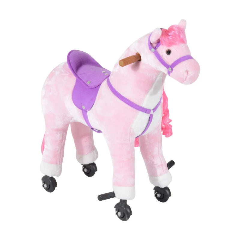 HOMCOM Children's  Walking Horse W/Sound-Pink