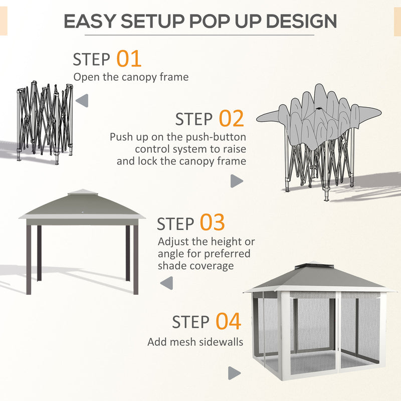 Outsunny Pop Up Gazebo Height Adjustable Canopy Tent w/ Carrying Bag, Dark Grey