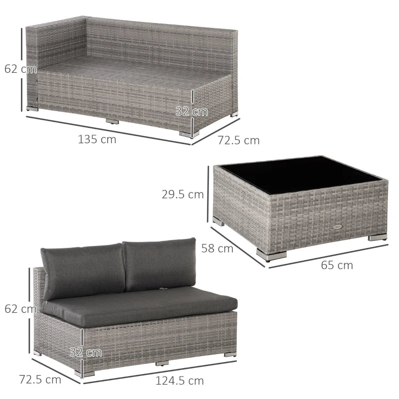 Outsunny Rattan Sofa Set 2.7m - Grey