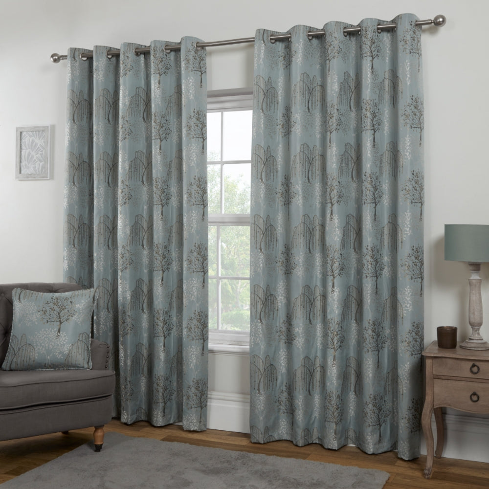 Orchard Patterned Eyelet Curtains - Duck Egg (167cm/66