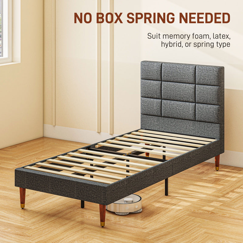 HOMCOM 3ft Upholstered Single Bed Frame w/ Wooden Slat No Box Spring Needed