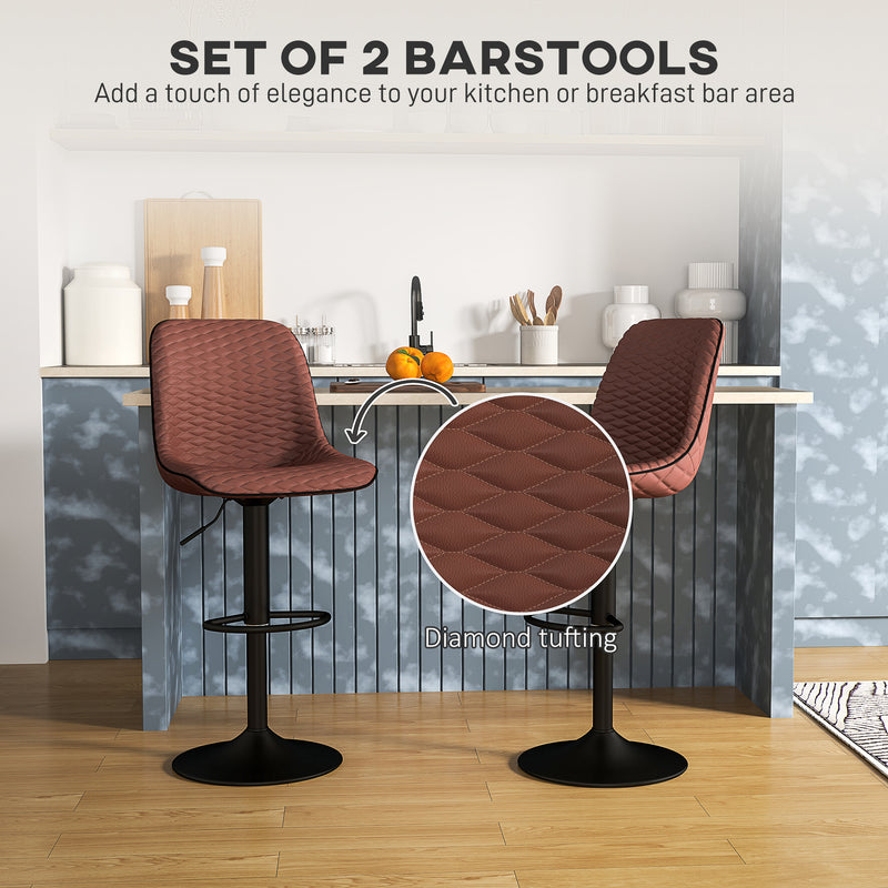 HOMCOM Set of 2 Bar Stools, Adjustable Swivel Breakfast Barstools