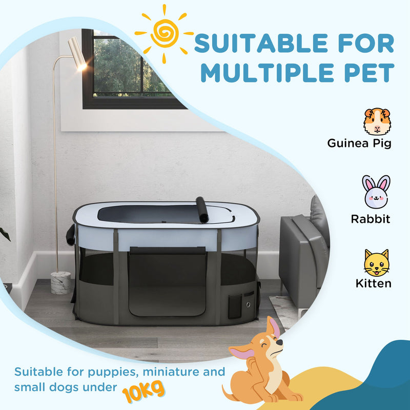 PawHut Portable Dog Pen for Puppies, Rabbits, Kittens, Guinea Pigs - Grey