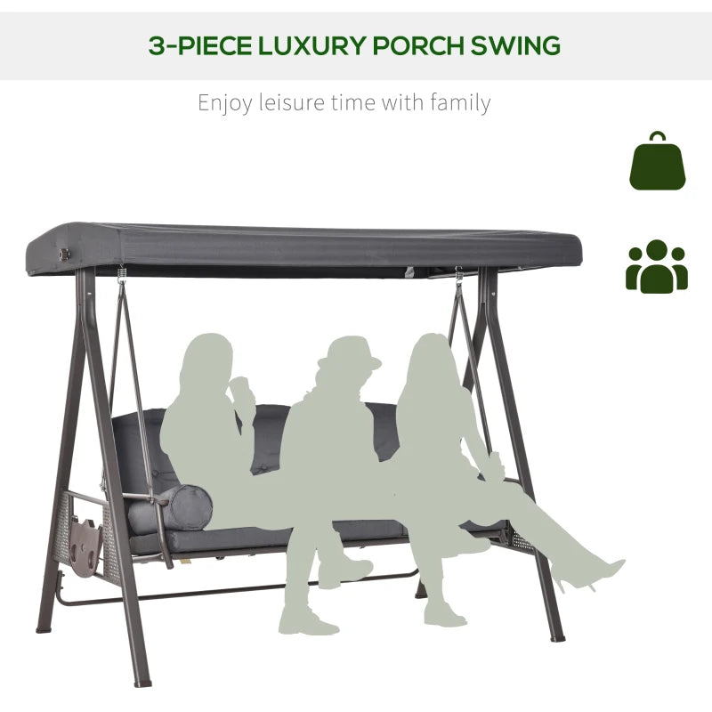 Outsunny Garden Swing Seat 3 Seater - Grey