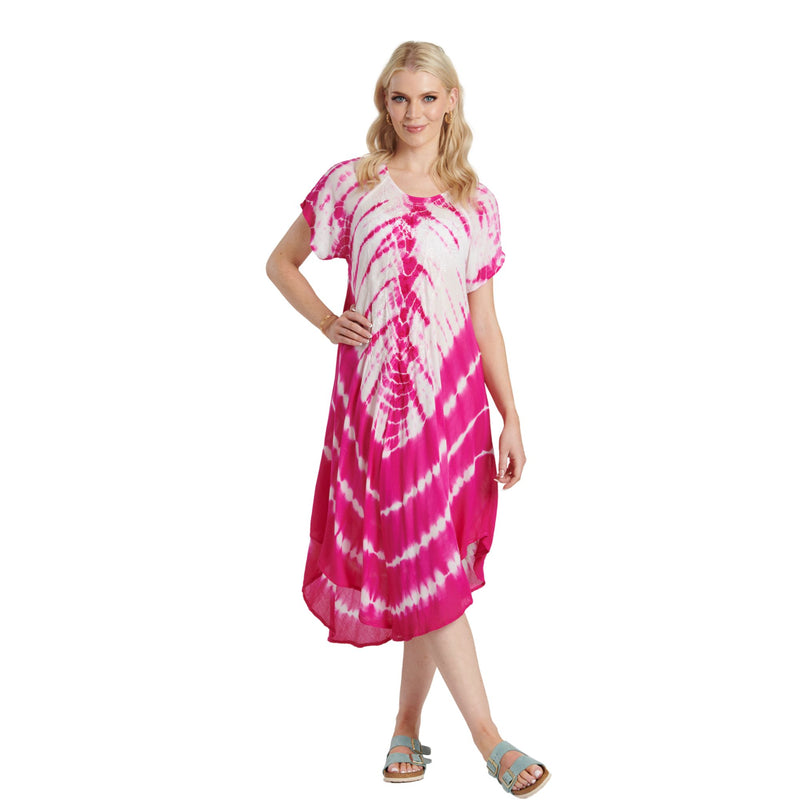 Tie Dye Sleeved Dress - Pink