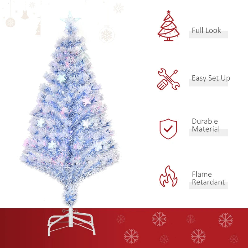 HOMCOM Christmas Fibre Optic White Tree 4' with 26 Multi Lights