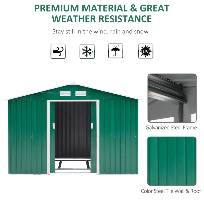 Outsunny  Galvanised Metal Garden Shed   9ft  X 6ft - Green