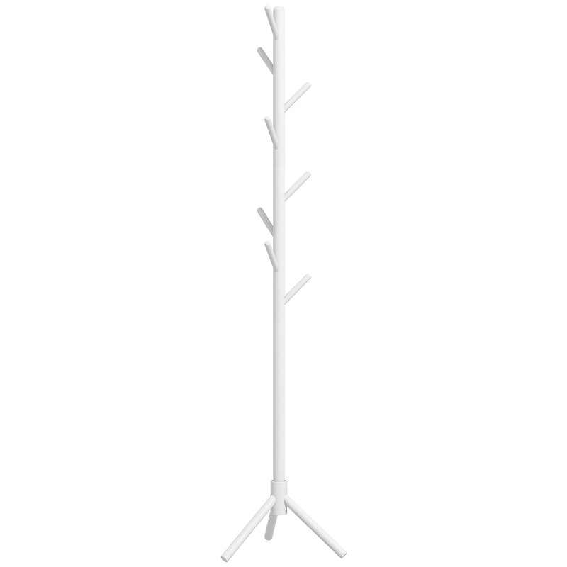 HOMCOM Coat Rack Bamboo Coat Stand with 8 Hooks for Handbags, White