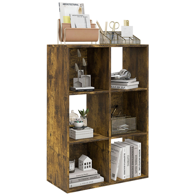 HOMCOM Storage Cabinet Bookcase 6 Cube for Home Office, Rustic Brown