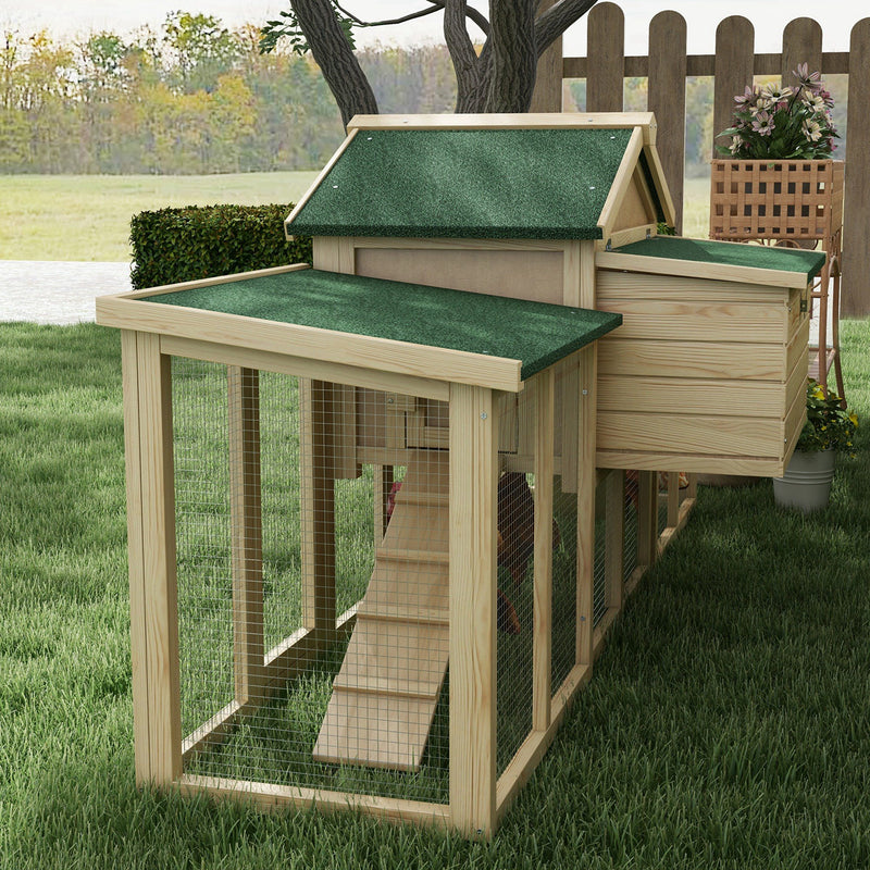 Pawhut Wood Chicken Coop Hens Cage Poultry House with Nesting Boxes Run