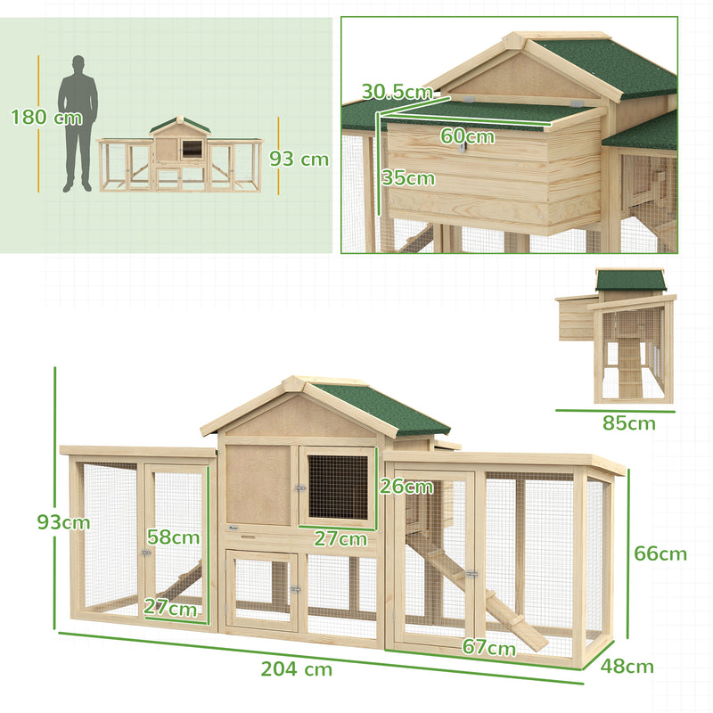 Pawhut Wood Chicken Coop Hens Cage Poultry House with Nesting Boxes Run